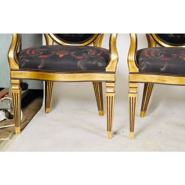Set of Four Vintage Thomas W. Morgan Hand-Painted Neoclassical Gilt Armchairs For Sale - Image 9 of 14