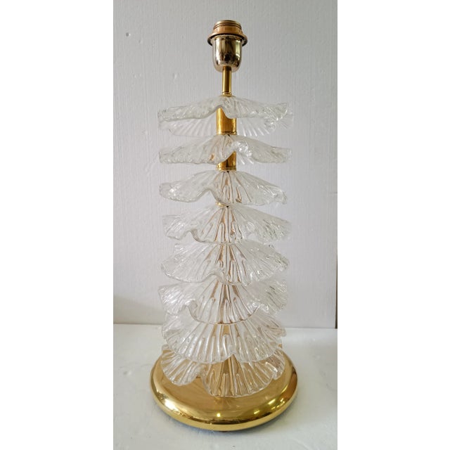 Gold Mid-Century Murano Round Transparent Art Glass and Brass Table Lamp For Sale - Image 8 of 9