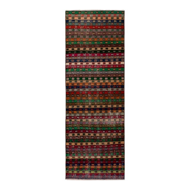 1960s Vintage Distressed Runner in Multicolor Stripes, Geometric Patterns For Sale