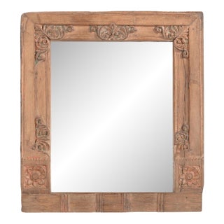 Vintage Indian Carved Teakwood Mirror For Sale