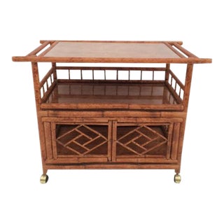 1980s Boho Chic Bamboo Cart on Casters For Sale