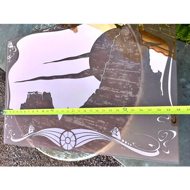 Hand-Etched Desert Mountain Landscape Blush Mirrored Wall Decor For Sale - Image 9 of 10