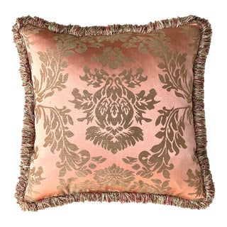Vintage Fortuny Jaquard With Caterpillar Fringe Pillow For Sale