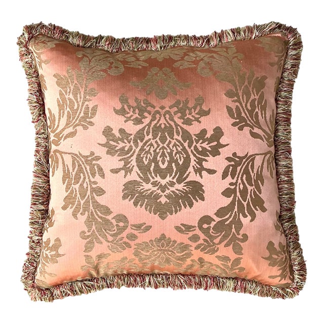 Vintage Fortuny Jaquard With Caterpillar Fringe Pillow For Sale