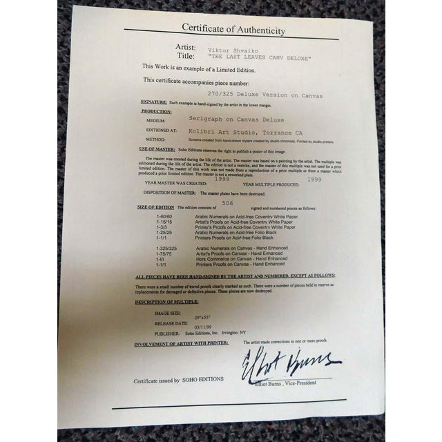 Viktor Shvaiko the Last Leaves Framed Hand Embellished Art on Canvas 270/325 For Sale - Image 4 of 7