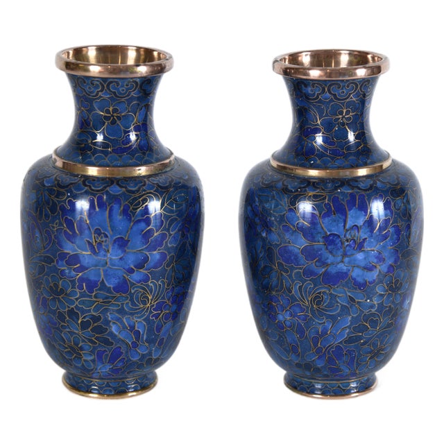 Small Japanese Cloisonne Enamel Copper Flower Posy Vases Art Deco 1940s by Unknown for Unknown, Set of 2 For Sale