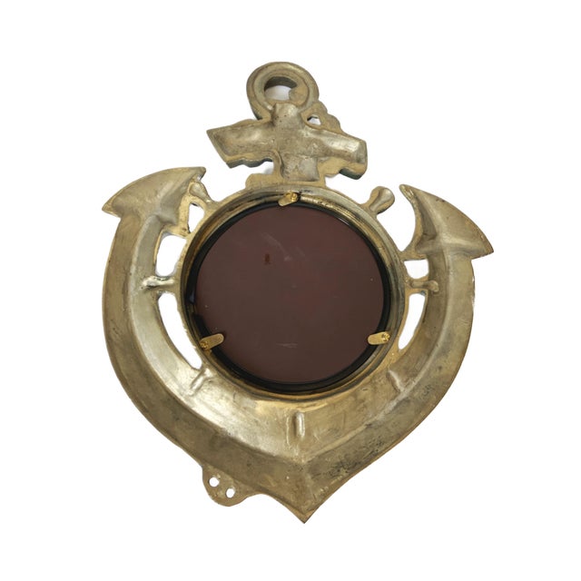 Vintage 1960s Gold Cast Iron Anchor Mirror Nautical Wall Hanging For Sale - Image 4 of 4