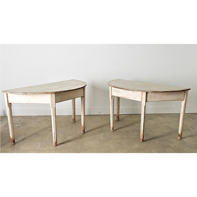 White Swedish 20th Century Pair of Demilune Consoles For Sale - Image 8 of 12