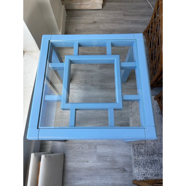 Modern Chelsea House Blue Trellis Side Table For Sale - Image 3 of 5