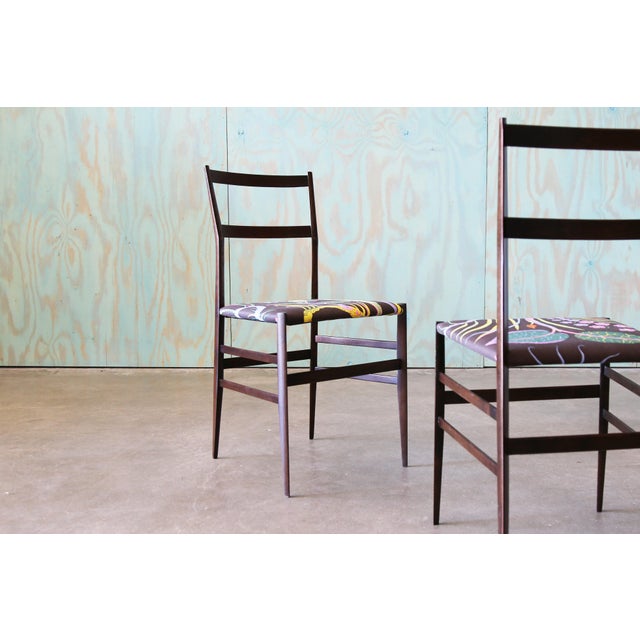 1950s Gio Ponti Super Leggera Chairs New Josef Frank Hawaii Fabric, Attributed For Sale - Image 10 of 16