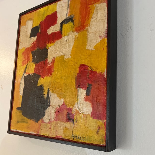 Textile 1960s Modern American Abstract Oil on Canvas Signed Framed For Sale - Image 7 of 8