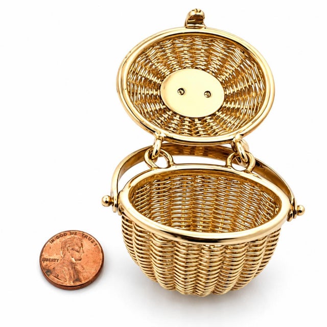 Late 20th Century 14k Yellow Gold Enamel Boat Nantucket Lightship Woven Basket Charm/Pendant For Sale - Image 4 of 8
