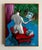 Vintage 1985 surrealistic oil painting on canvas by Philadelphia artist John Aiello. Features a headless figure, holding a...