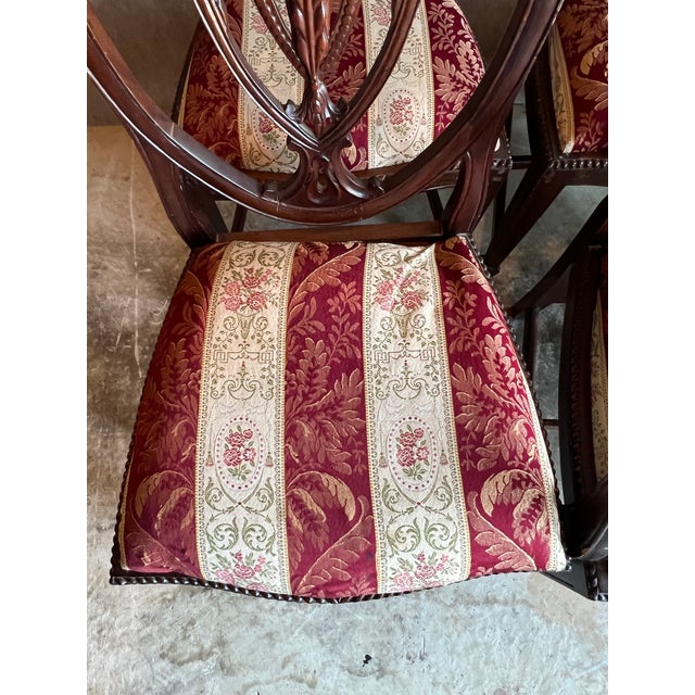 Brown Set of 8 Late 20th Century Carved Mahogany Hepplewhite Chairs in Need of Restoration For Sale - Image 8 of 12