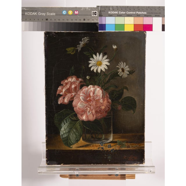 C. Leroy, Floral Still Life with Camellia and Daisies, Oil on Canvas For Sale - Image 13 of 14