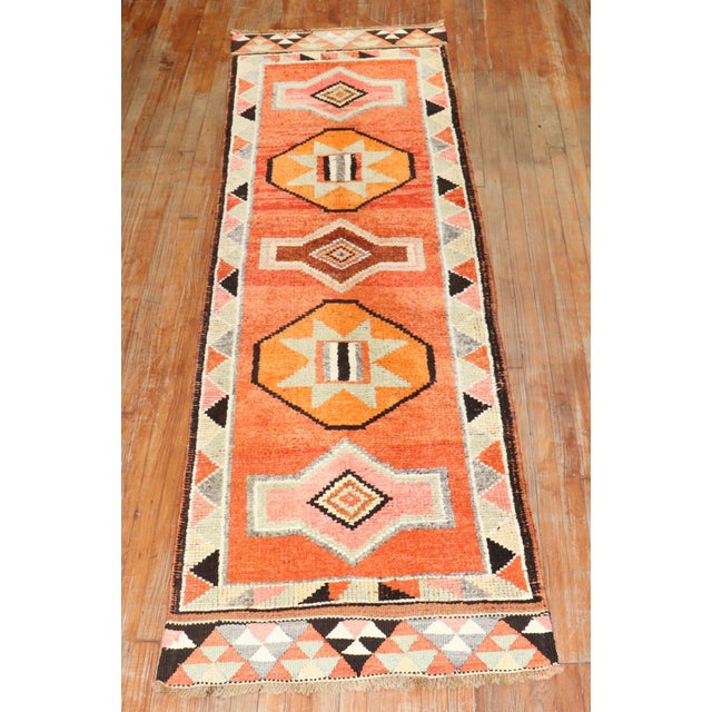 1940s Orange Tribal Turkish Anatolian Runner For Sale - Image 13 of 18