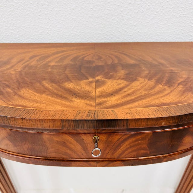 1990s Pair of Custom Federal Style Demi-Lune Console Tables For Sale - Image 11 of 14