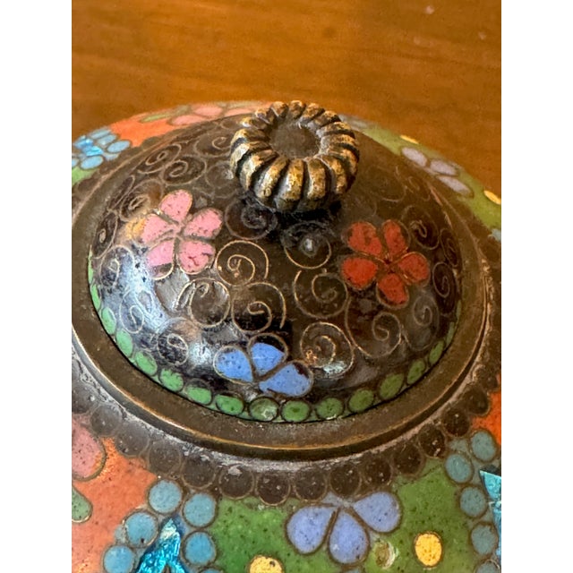 Blue Antique Meiji Period Chinese Cloisonne Footed Censor For Sale - Image 8 of 12