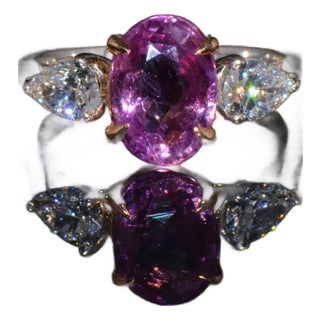 GIA Natural 3.88CTS VVS D Diamond Pink Sapphire Platinum 18K Gold Engagement Ring, size 6.25 For Sale