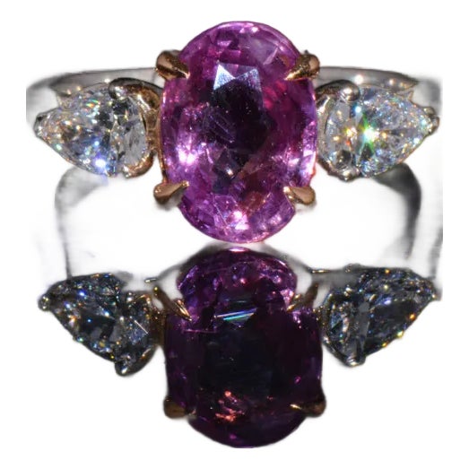 GIA Natural 3.88CTS VVS D Diamond Pink Sapphire Platinum 18K Gold Engagement Ring, size 6.25 For Sale