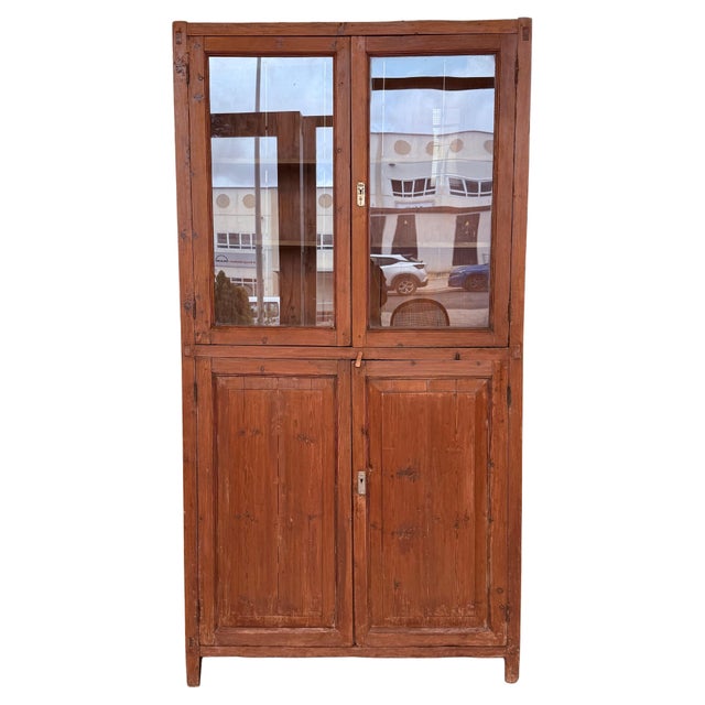19th Century Large & Narrow Cupboard or Bookcase with Glass Vitrine, Pine For Sale - Image 15 of 18