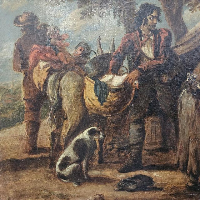 "Landscape with Figures," oil on canvas, framed in a gilded wood, 40 x 57 cm. English painter 19th century