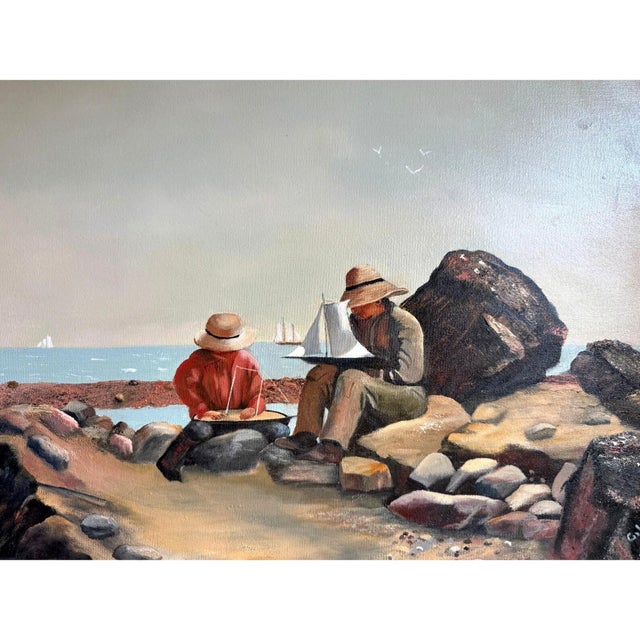 Coastal Vintage Mid-Century Coastal Oil Paintings by Gibson – Signed Pair With Provenance For Sale - Image 3 of 14
