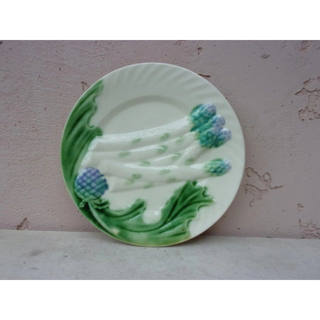 Green C.1890 French Majolica Asparagus Plate Salins For Sale - Image 8 of 8