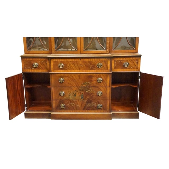 Wood Saginaw Furniture Flame Mahogany Traditional Duncan Phyfe Style 66" Breakfront Secretary China Cabinet W. Bubble Glass For Sale - Image 7 of 16