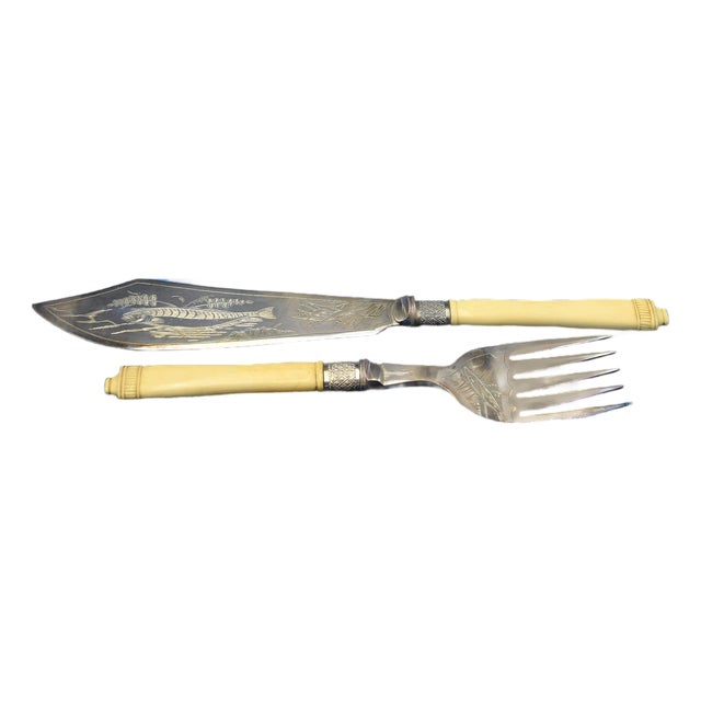 Antique Silver Fish Cutlery Set by English Goldsmiths, 1875, Set of 2 For Sale