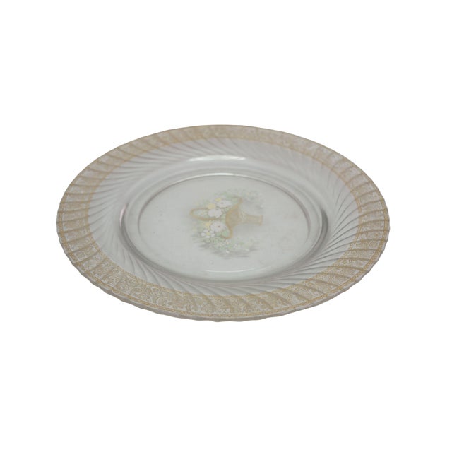 Mid-Century Modern Mid 20th Century Clear Glass Gold Painted Basket of Flowers Dessert Plate 11" For Sale - Image 3 of 9
