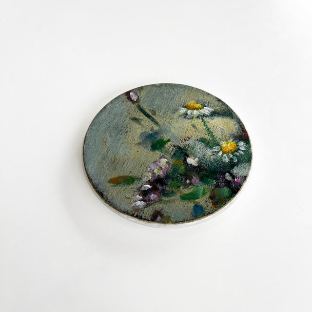 "Meadow Flowers in Brown Vase" Contemporary Installation of Ceramic Plates and Oil on Canvas - Set of 7 For Sale - Image 10 of 15