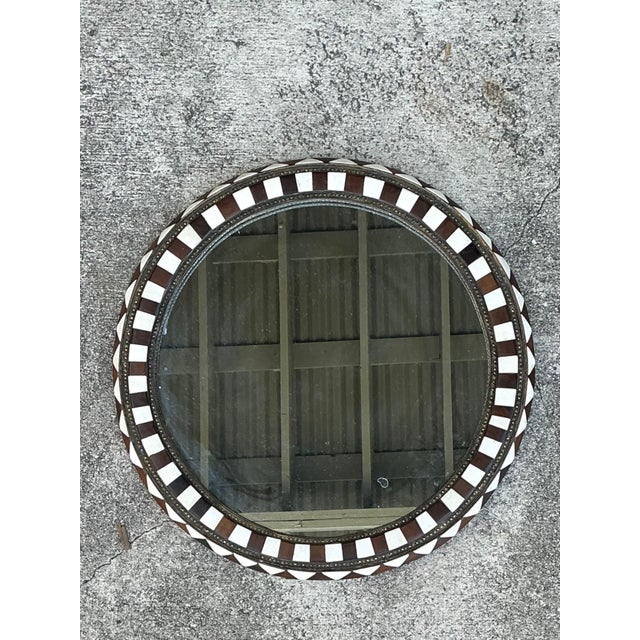 Moroccan Vintage Moroccan Round Inlaid Wood Wall Mirror For Sale - Image 3 of 12