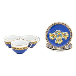 Hermes Paris "Cocarde De Soie" Porcelain Tea Service for 3 For Sale