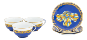 Hermes Paris "Cocarde De Soie" Porcelain Tea Service for 3