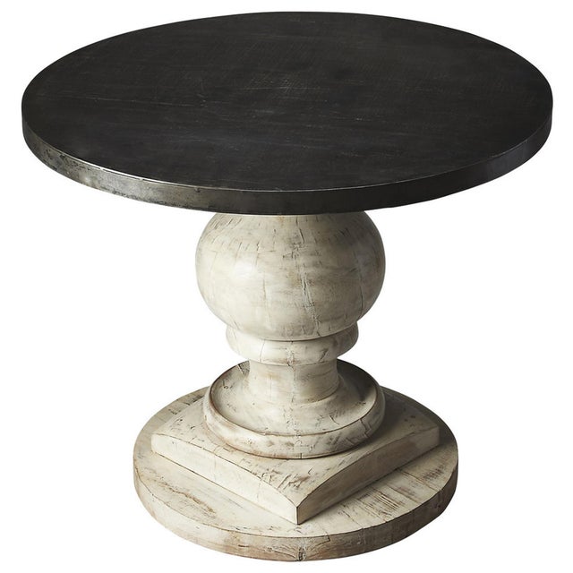 Spritely Home Accent Furniture Pompei 36 in. W Round Metal and Wood Pedestal Foyer Table, Artifacts For Sale - Image 4 of 4