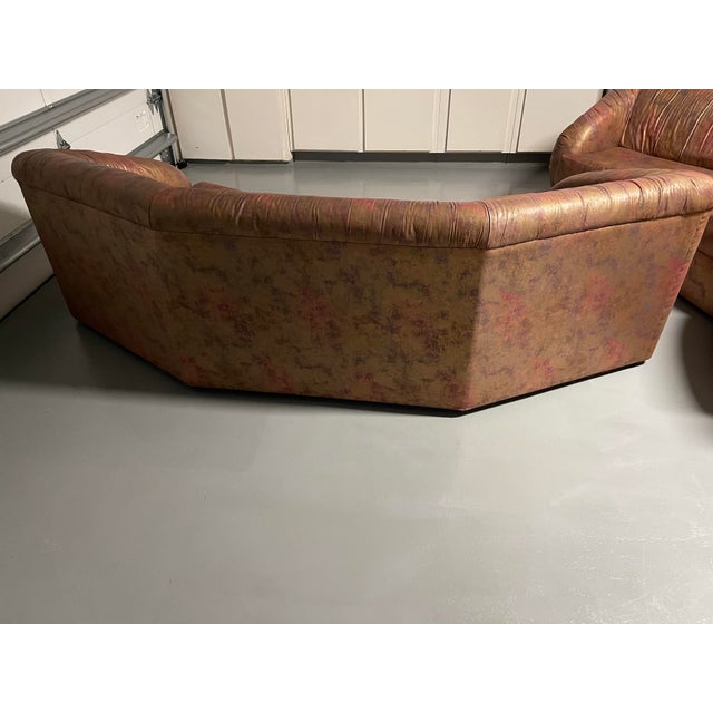 1990s Vintage Carson’s of High Point Postmodern Curved Sectional Sofa, Pair — Metallic Bronze Upholstery For Sale - Image 5 of 6