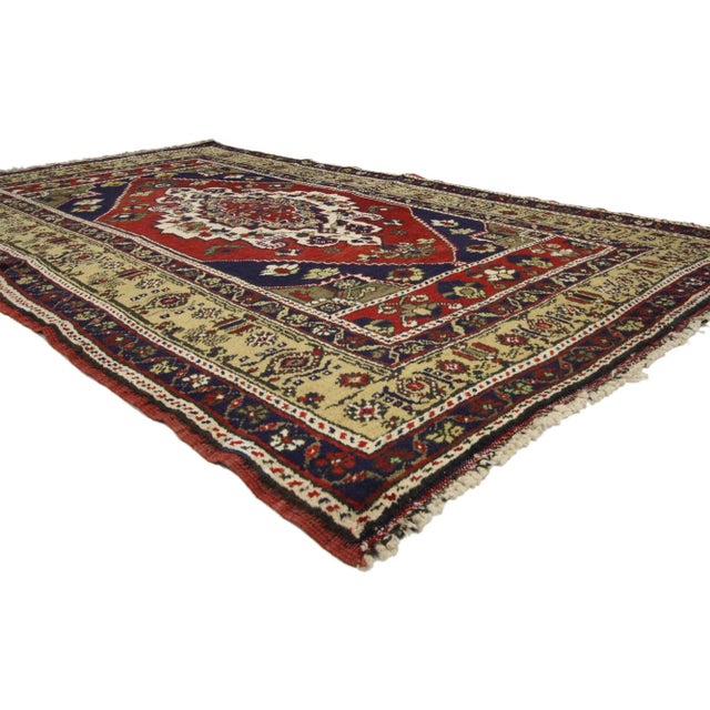 Vintage Turkish Oushak Area Rug with Luxe Medieval Style, Wide Hallway Runner 04'08 x 08'01. Immersed in Anatolian...