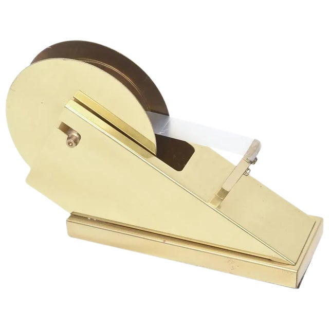 Vintage Modernist Sculptural Brass Tape Dispenser and Tape Holder For Sale