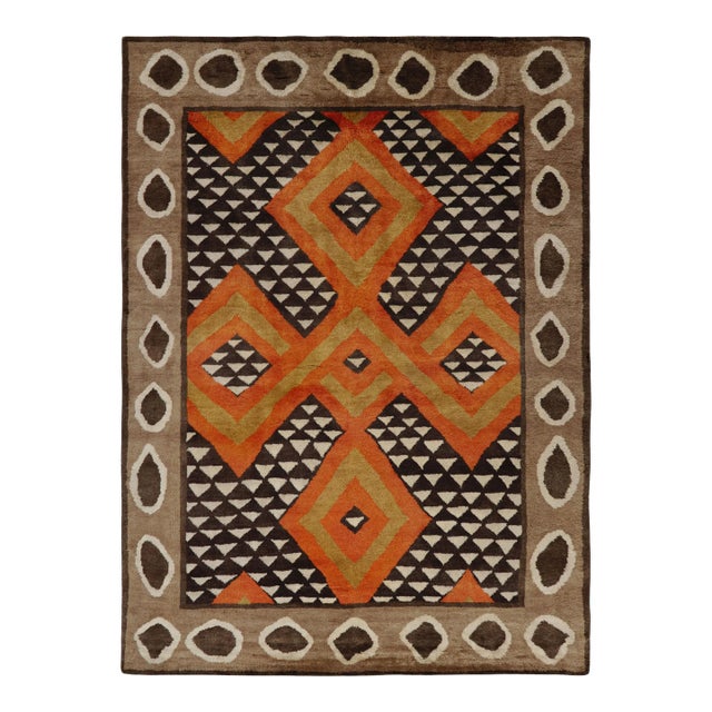 Rug and Kilim’s Navajo Style Rug in Orange and Brown With Geometric Patterns For Sale