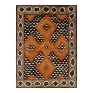 Rug and Kilim’s Navajo Style Rug in Orange and Brown With Geometric Patterns