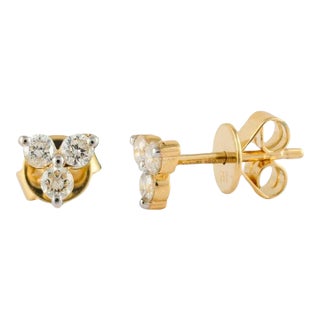 Natural Diamond Trio Stud Earrings Made in 18k Yellow Gold- A Pair For Sale