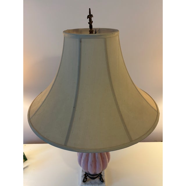 Pink Vintage Murano Pink Ribbed Glass Table Lamp on Marble Base For Sale - Image 8 of 10