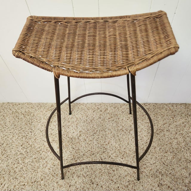 Arthur Umanoff Mid Century Barstools Attributed to Arthur Umanoff Wicker and Iron Pair For Sale - Image 4 of 9