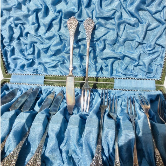 Vintage Boxed Set of Desert Forks and Knives 800 Silver -Set of 12 For Sale - Image 4 of 6