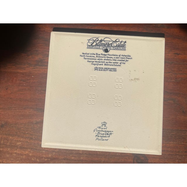 1940s Vintage Holland Delft “Biltmore Estate" White/Blue Estate Graphic-5.75” Ceramic Trivet For Sale - Image 5 of 6