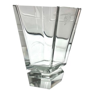 Art Deco Faceted Crystal Glass Vase. Style of Moser For Sale