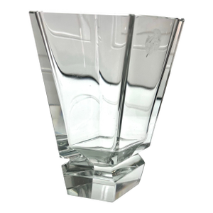 Art Deco Faceted Crystal Glass Vase. Style of Moser