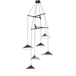 Emily V6 Vertical Chandelier in Steel with Dark Bronze Finish by Moss Objects For Sale