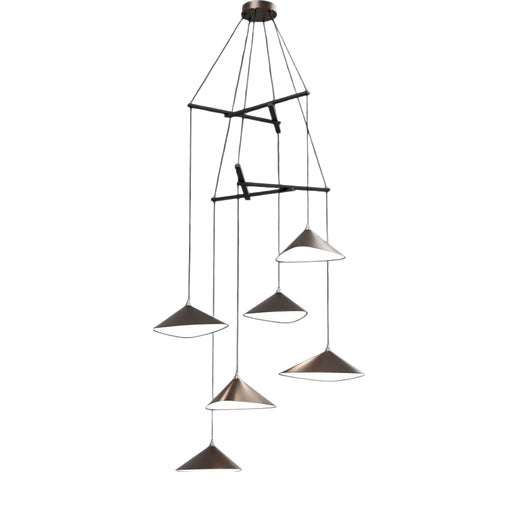 Emily V6 Vertical Chandelier in Steel with Dark Bronze Finish by Moss Objects For Sale